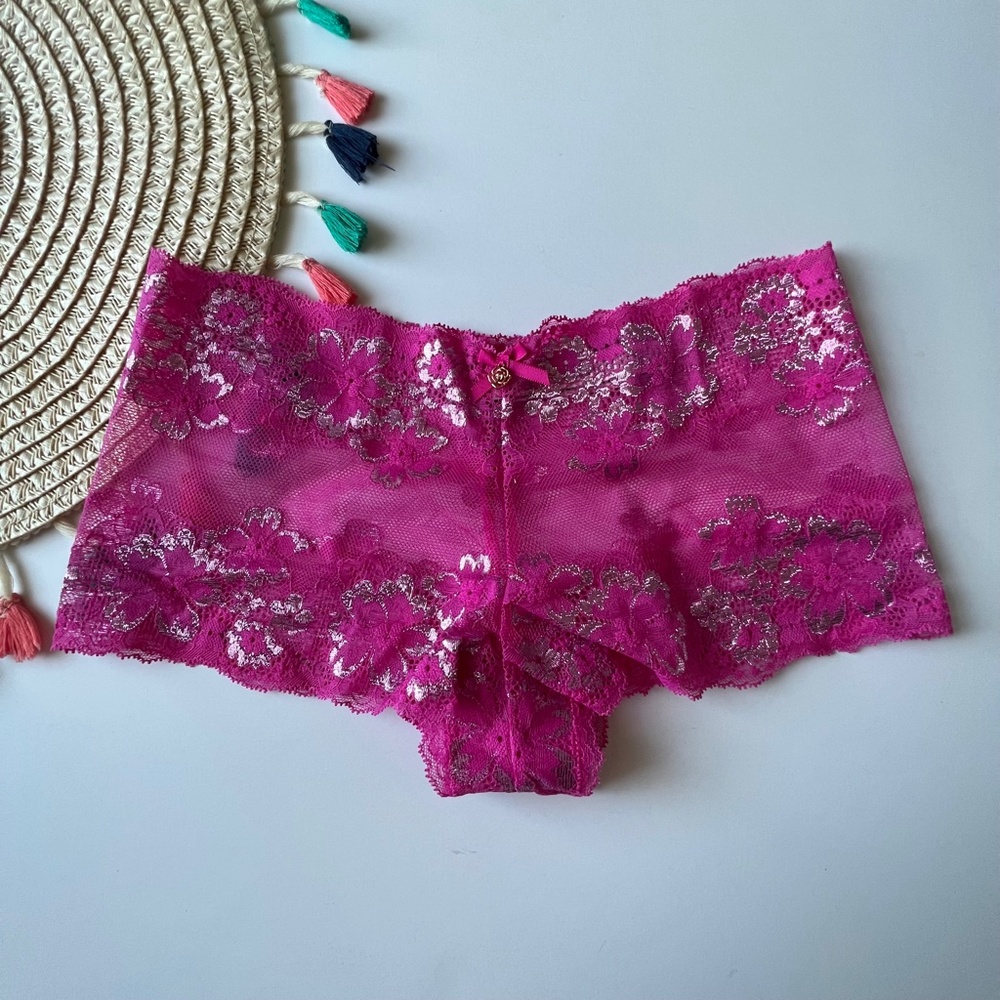Victoria's Secret Body By Victoria Shimmer Lace Boyshort Panty Fuchsia Small NEW